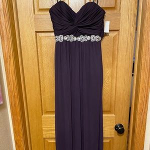 Strapless purple prom dress